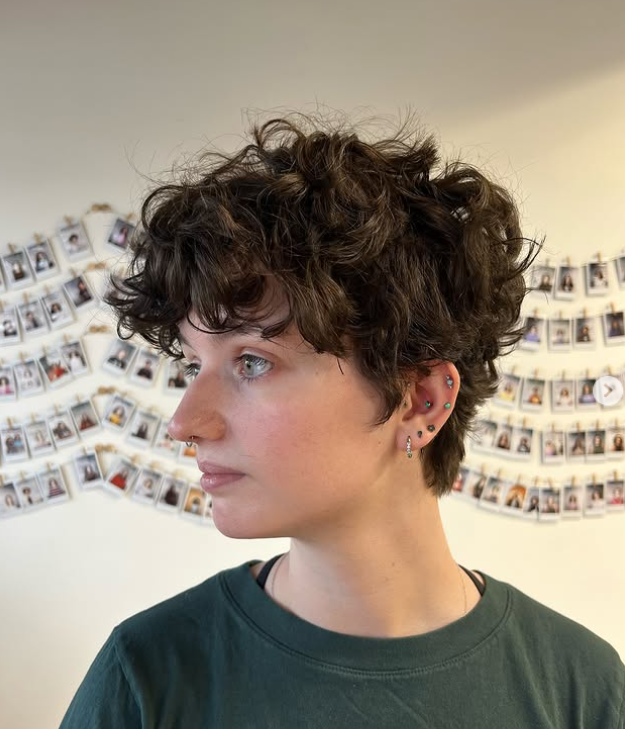 Curly Pixie with Volume on Top