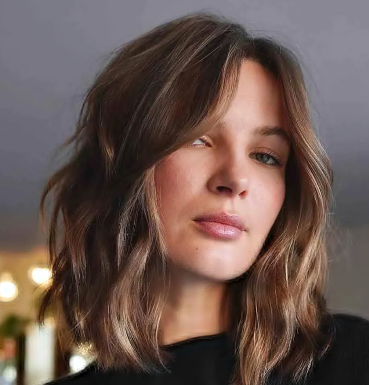 Shag Lob with Side-Swept Bangs