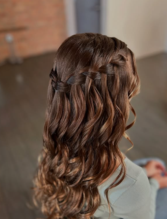 Waterfall Braid with Curls