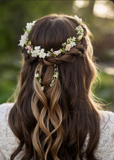Loose Waves with Floral Crown
