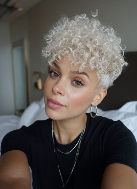 Short Curly Pixie with Blonde Babylights