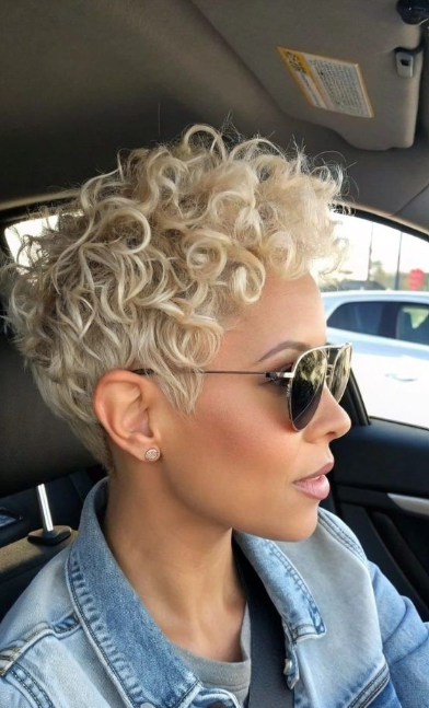 Soft Curly Pixie with Platinum Accents