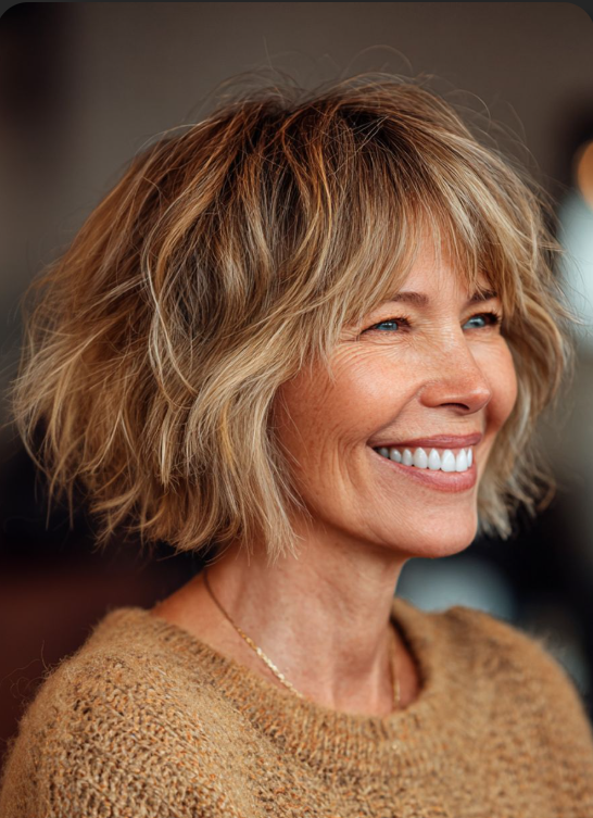 Soft Feathered Shaggy Lob with Curtain Bangs
