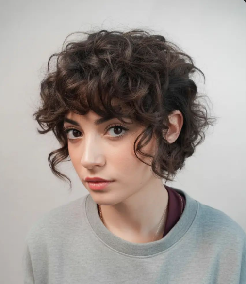 Classic Curly Pixie with Micro Bangs