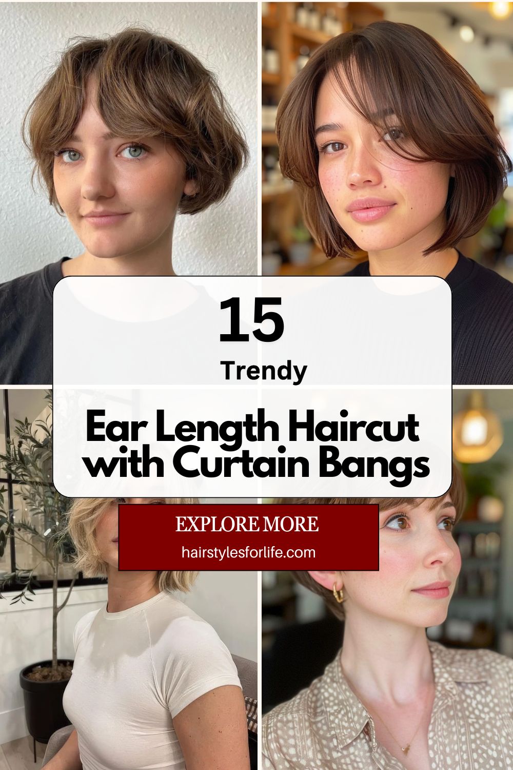 Ear Length Haircut with Curtain Bangs