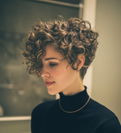 Edgy Curly Pixie with Micro Bangs