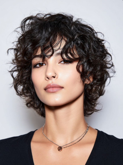 Messy Curly Pixie with Micro Fringe